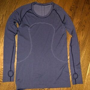 Lululemon Women’s Long-sleeve Navy Pinstripe Top Sz 10